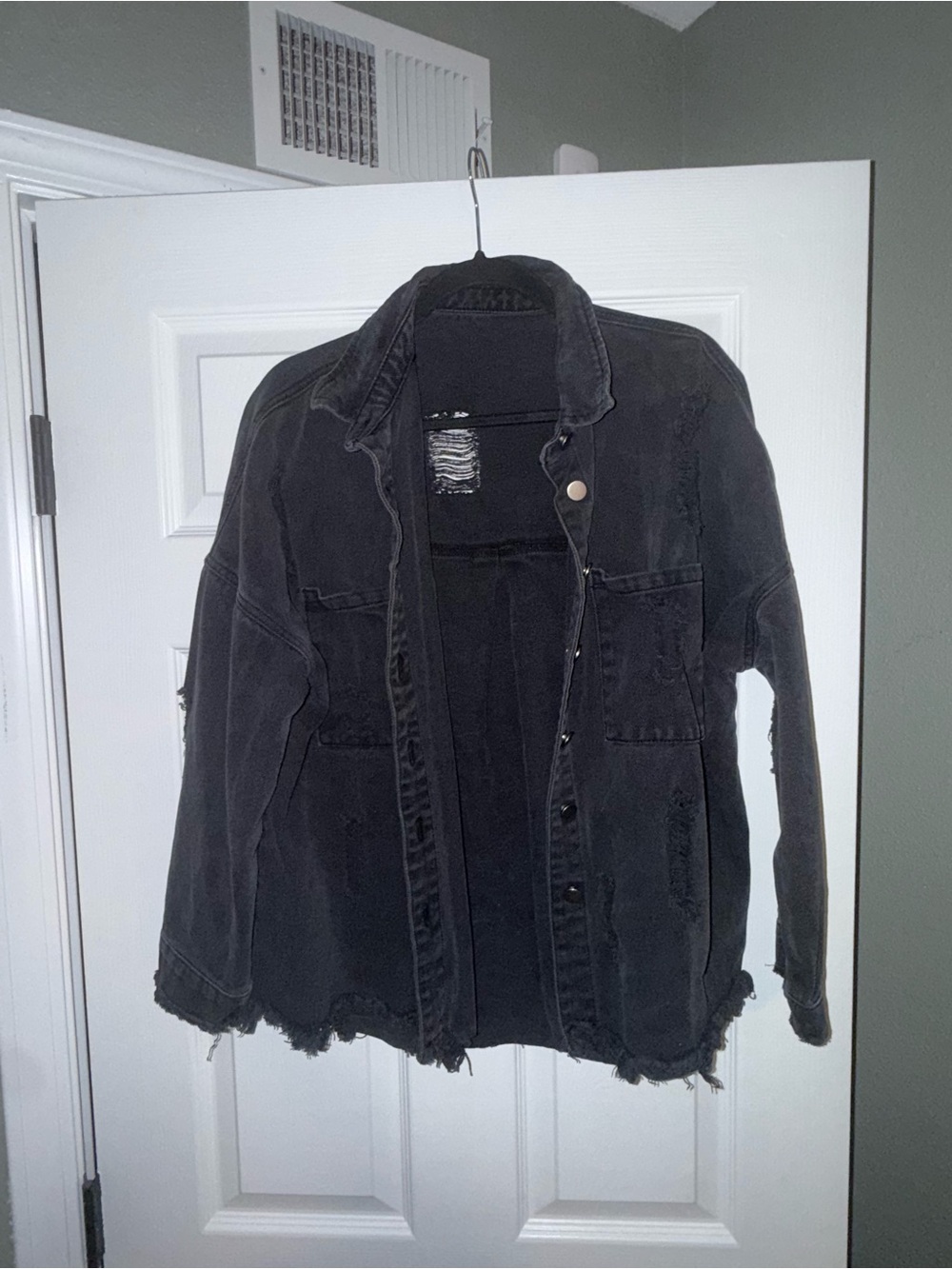 Women’s Black Distressed Oversized Jean Jacket